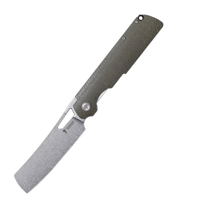 Shooziz Folding Camping Knife,Pocke knife for Man，D2 Satin/Stomewash Blade,Brass Washer for Outdoor EDC Tool,G10/Micarta Handle