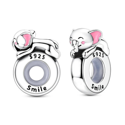 Lucky Clover Clip Charms 925 Sterling Silver Original Black Cat Stopper Clamp Silicone Spacer Charm For DIY Jewelry Bracelet