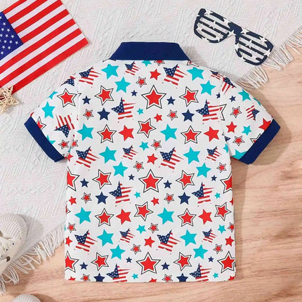 Boys' colorful star pattern Polo shirt: comfortable and breathable, vibrant design, essential for summer casual wear