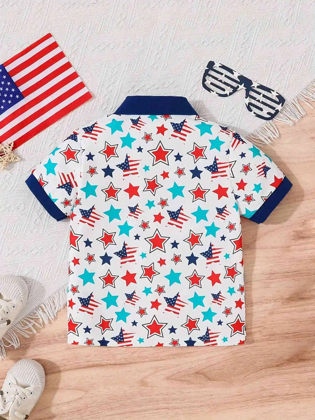 Boys' colorful star pattern Polo shirt: comfortable and breathable, vibrant design, essential for summer casual wear