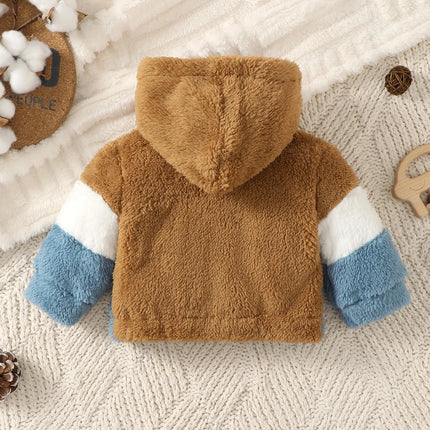 0-9 Months Baby Boy&Girl Winter Coat Plush Splicing Hoodie Crawler Clothing for Infant Warm Clothes Baby Thickened Outerwear