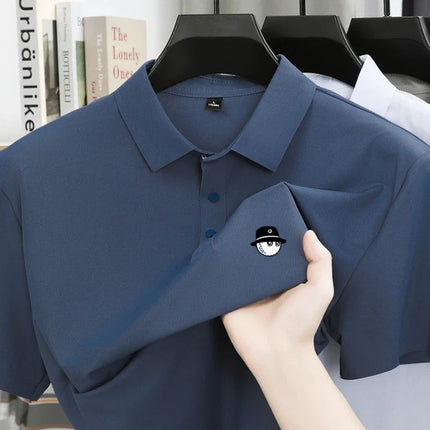 Summer Ice Silk Short Sleeve Men's Golf Brand new Polo Shirt Fashion Printed Top Comfortable Breathable Casual Business T-shirt