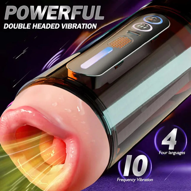 Automatic Male Realistic Double-Headed Penetration Channel Vibrating Deep Throat Vagina Heating Voice Pocket Pussy Adult Sex Toy