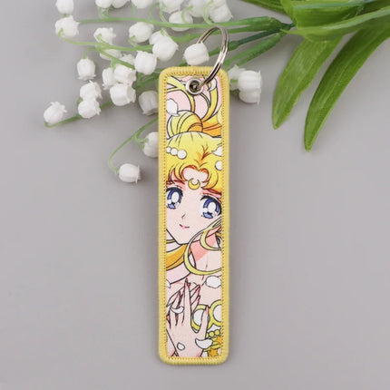 Sailor Moon Keychain Usagi Anime Embroidery Key Tag Motorcycles Cars Backpack Chaveiro Keychain Fashion Key Ring Friends Gift