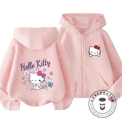 New Kids Zip Hooded Sweatshirt Hello Kitty Trendy Kawaii Design For Boys Girls Autumn Winter Wear 3-14 Age