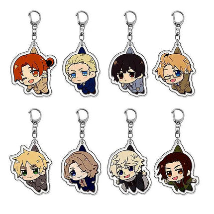8 Pcs/Set Anime Axis Powers Action Figures KeyChain Feliciano Varga Ludwig Kiku Honda Alfred F. Jones PVC Model Kid Gift Toy
