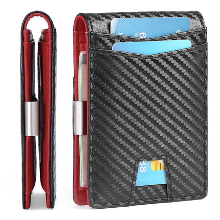 Ultra-Thin Carbon Fiber Wallet for Men - RFID Blocking Dollar Clip Design, Slim Synthetic Leather Card Holder Minimalist Style