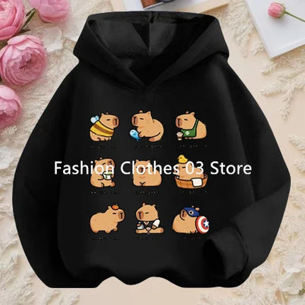 Fall and Winter Outdoor Leisure Sports Children's Hooded Sweatshirt Cartoon Fun Capybara Cute Print Boys and Girls Soft Hoodie