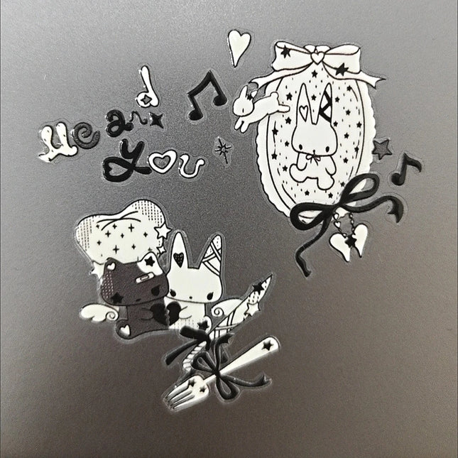 2Pc Cute Black White Rabbit Decoration Stickers for DIY Scrapbooking Journal Phone Materials Sticker