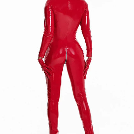 Women Sexy Wetlook Latex Catsuit with Mask PVC Faux Leather Jumpsuit Lady Erotic Costume PU Lingerie Bodysuit Clubwear Plus Size