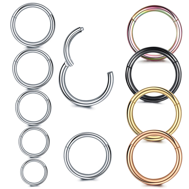 1Pc 316L Stainless Steel Nose Septum Clicker Hinged Segment Ring Nose Hoops Lip Ear Cartilage Ear Helix Body Piercing Jewelry