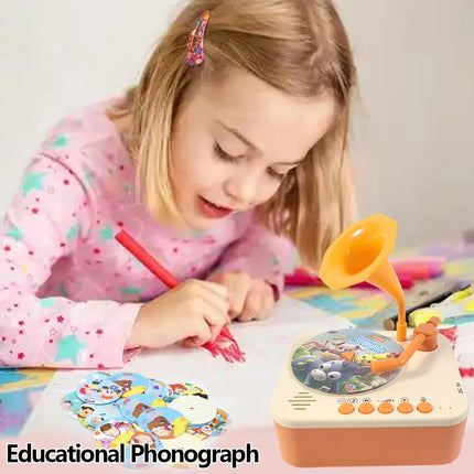 Chriyungel Kids Gramophone Story Music Player with 93 Cards Educational Learning Toy for Toddler Recordable Player Boy Girl Gift