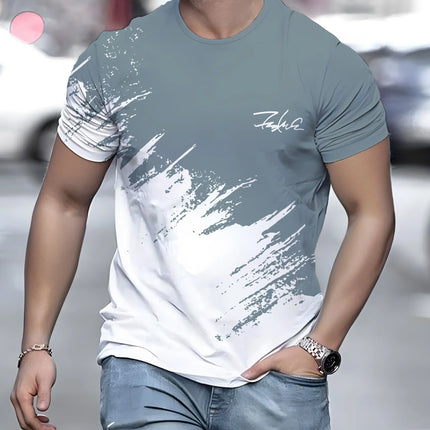 Men's Casual Gradient Printed Short Sleeve T-Shirt 3D Text Pattern Tees Top Fashion Street Design Men's Clothing
