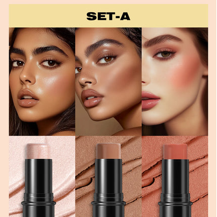 4pcs Contour Stick, Highlighter Stick, Blush Stick 4pcs Cream Contour Kit with Contour Brush, Create Face Contour, Non-greasy