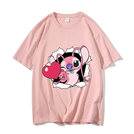 Pure Cotton Children's T-shirt 2026 Trendy and Cool Stitch&Angel Printed Fashionable Parent-child Outfit for Men and Women