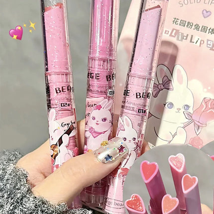 Gege Bear Garden Pink Rabbit Solid Lip Gloss Moisturizing Watery Colored Lip Balm Long-lasting and Tender Lip Balm