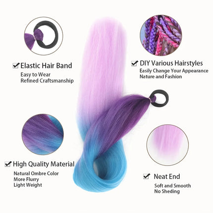 Veyda 2Pcs Synthetic Purple Braiding Hair Long Straight DIY Braided Pony Tail Hairpiece Women Hair Accessories for Stage Party
