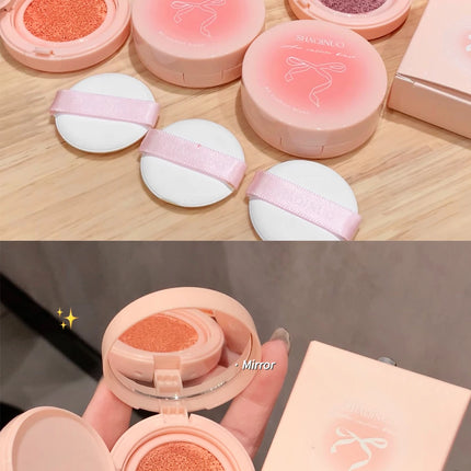 Creamy Air Cushion Blush Hydrating Matte Pink Natural Cheek Tint Brighten Face Waterproof Silky Liquid Blusher Cream With Puff