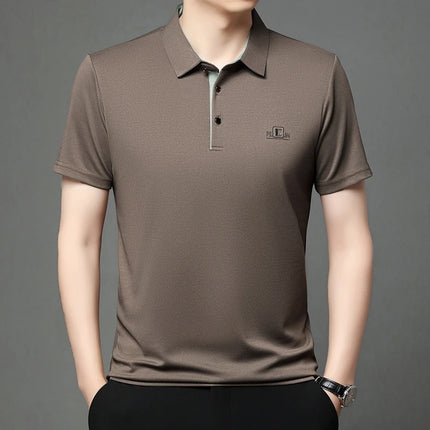 New Men's Business Casual Short-Sleeved Shirt with Badge, Solid Color Polo Shirt, Fashionable, Breathable, Comfortable, Versatile Top