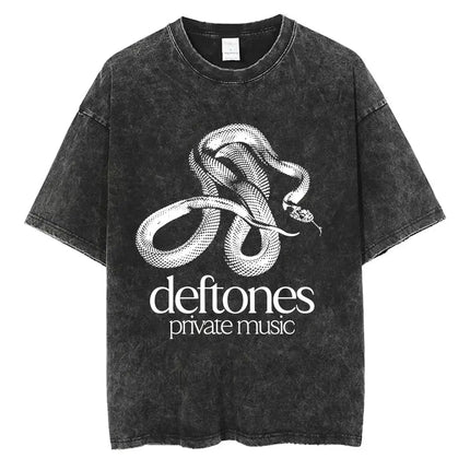 New Arrival Mens Clothes Tee Shirt Homme Washed Vintage Rock Band Deftones Private Music Graphic  Men Clothing New in Top & Tees