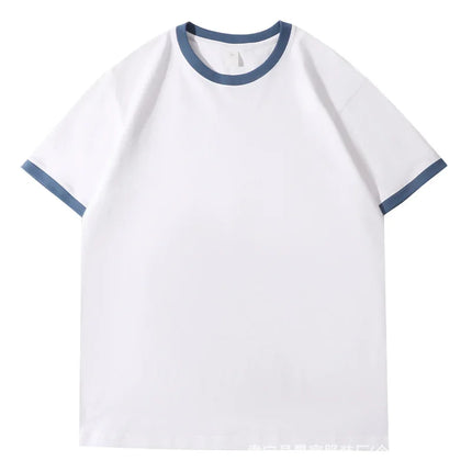 210G Heavy Cotton Men's T-shirt Edge-bumping O-Neck Short-sleeved Man T shirt Contrasting Color Splicing Men T-shirt Tops Tees