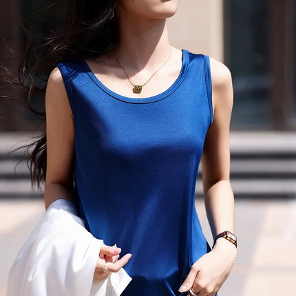 High-End Acetate Fiber Women's Knitted T-shirt with Suspender European Fashion Style Popular Women's Top