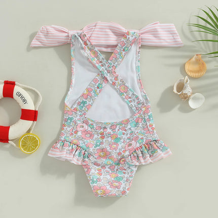ma&baby 1-6Y Toddler Infant Kid Baby Girl Swimsuit Floral Print Bow Backless Swimwear Summer Beachwear Bathing Suit