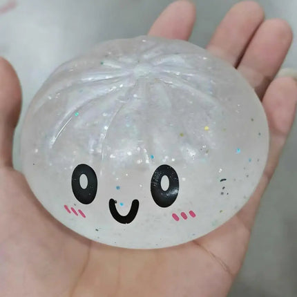 Safe Non Toxic Dumpling Squishy Toy Transparent Silver White Striped Glitter Material Soft Texture For Children Daily Playing