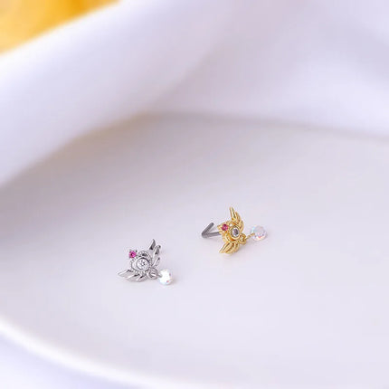 1Piece Fashion L Shaped Dangle Nose Studs Piercing 20G Stainless Steel Flower Moon Tassels Zircon Nostril Screw Piercing Jewelry