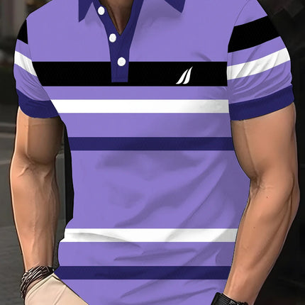 Men's casual striped checkered golf shirt, short-sleeved polo shirt for spring, summer, autumn and winter