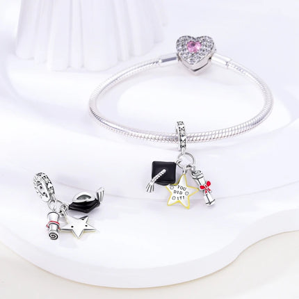 100% 925 Sterling Silver Graduation Season Series Owl Bachelor's Hat Charms Beads Fit 3mm 925 Original Bracelets DIY Jewelry