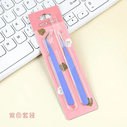 2pcs Macaron Color Stainless Steel Tweezers Diy Handbook Tape Sticker Tool Journal Gadgets Simple Practical Portable