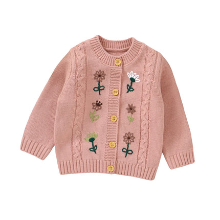Autumn Winter Newborn Baby Girls Sweaters Clothes Flower Embroidered Infant Full Sleeve Knitted Cardigans Jackets Children Coats