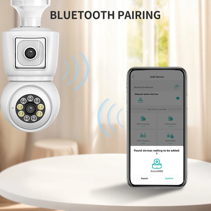 4MP wireless Wifi E27 bulb dual-lens camera safety protection CCTV baby monitor PTZ automatic tracking bidirectional audio ICSEE