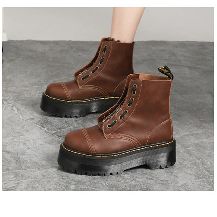 Women Boots Genuine Leather Platform Boots Motorcycle Shoes Front Zipper Optical Soles Fashion Sexy Punk Luxury Men Winter Boots