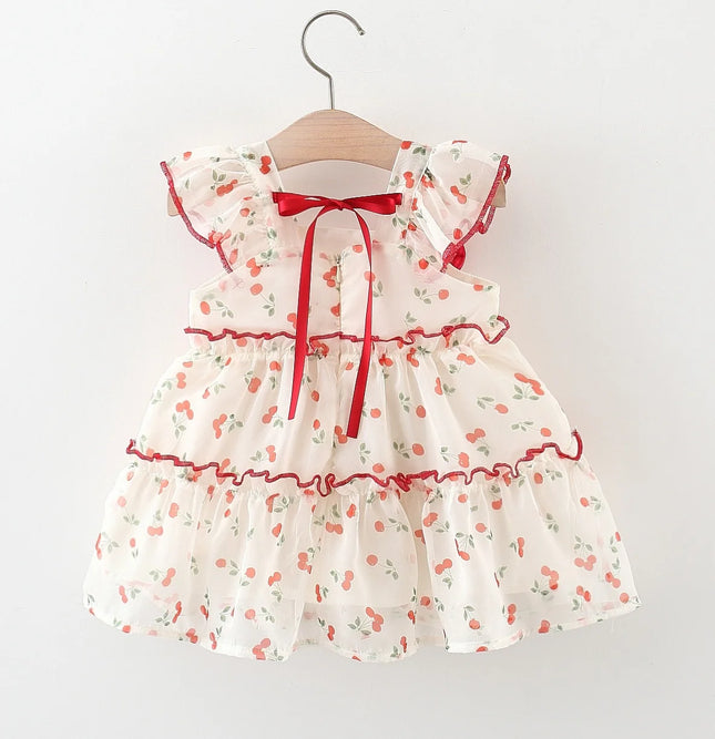 Baby 0-4 years old summer new sweet and cute bow dress, cherry chiffon skirt, girl's thousand-layer net gauze idyllic skirt