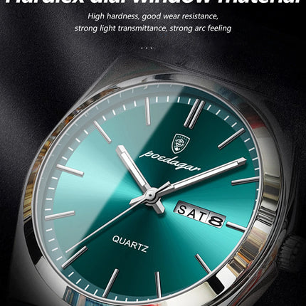 POEDAGAR Exquisite Business Men's Watch Stainless Steel Waterproof Luminous Man Wristwatch Date Week Classic Men's Quartz Watches