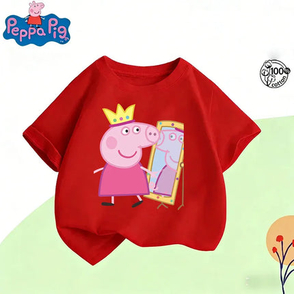 Peppa Pig 2026 Summer Cartoon Graphic 100% Cotton Print Hasbro Brand Children and Unisex T-shirt Casual Loose Breathable Y2k.