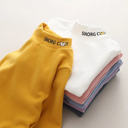 2025 New Children's Warm Base Shirt, Children's Mid Neck Honeycomb Top, Men's and Women's Winter Half High Neck Top