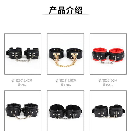 Sex Products PU Leather Handcuffs Footcuffs Sex Bondage Restraints Wrist Ankle Cuffs Product Adult Game Toys for Women Men