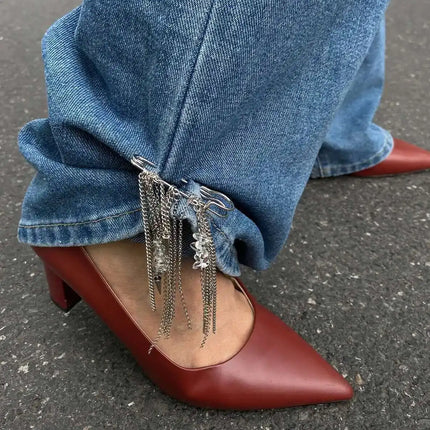 PuRui Trend Creative Silver Color Tassel Pendant Anklet Chain Women Paperclip Foot Ankle Chain with High Heels Accessory Jewelry
