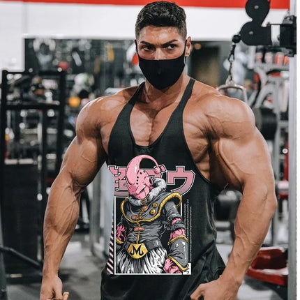 Dragon Ball Majin Buu Print Men's Gym Tank Top Fitness  Clothing Quick-drying Loose Sleeveless Shirt Men Sport Vest Dbz Top