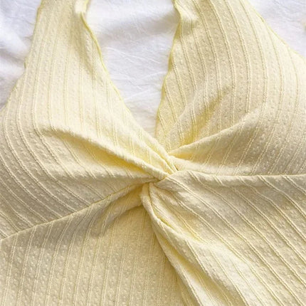 Yellow V-neck Halter Neck Top for Women Summer Y2K Clothes Sexy Sleeveless Backless Crop Top Streetwear