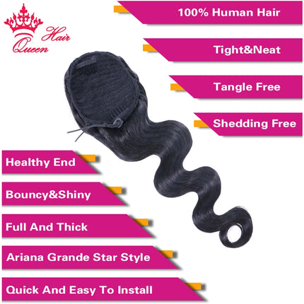 Ponytail Human Hair Extensions With Clip In Drawstring Ponytail Straight Body Wave Brazilian Pony Tail For Women Queen Hair