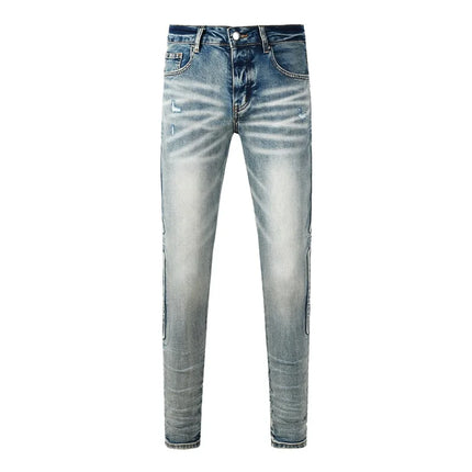 Fashion Americans Brands Men's Jeans Luxury Streetwear Holes Long Trousers Quality Male Stretch Slim Pants Skinny Trousers
