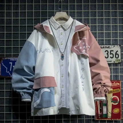 New 2025 Spring Woman Hooded Cute Shark Print Japanese Style Patchwork Teen Hoodies Jacket Fashion Harajuku Women Sweatshirt