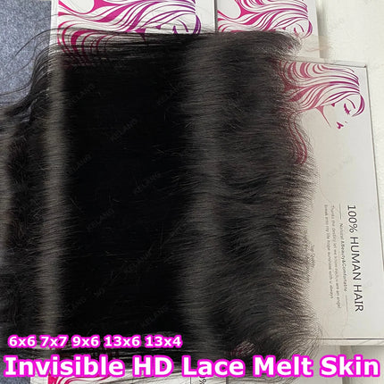 Invisible HD Lace Pre Everything 13X6 Lace Frontal Straight Hair 7X7 Closure Only Melt Skins Pre Plucked 100% Remy Human Hair