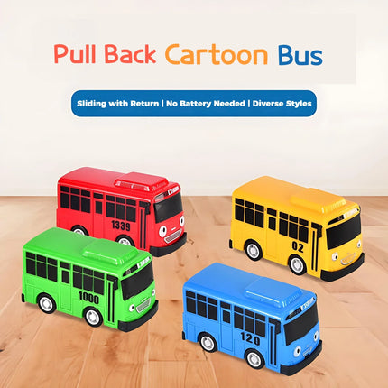 Mini Pull Back Tayo Bus Toy Set with Openable Doors, Sliding Cartoon Vehicle Toy for Kids Boys, Educational Traffic Playset Gift
