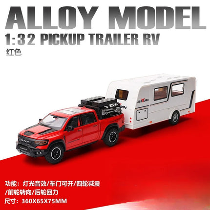 1:32 Alloy Trailer RV Car Model Diecast Metal Toy Recreational Off-road Vehicle Truck Camper Car Model Sound and Light Gift