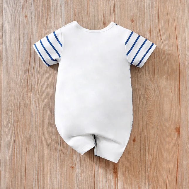 Baby Clothes Cute Cartoon Bear Faux Shoulder Strap Comfortable And Soft 0-18M Boys And Girls Summer Short-Sleeved Baby Jumpsuit